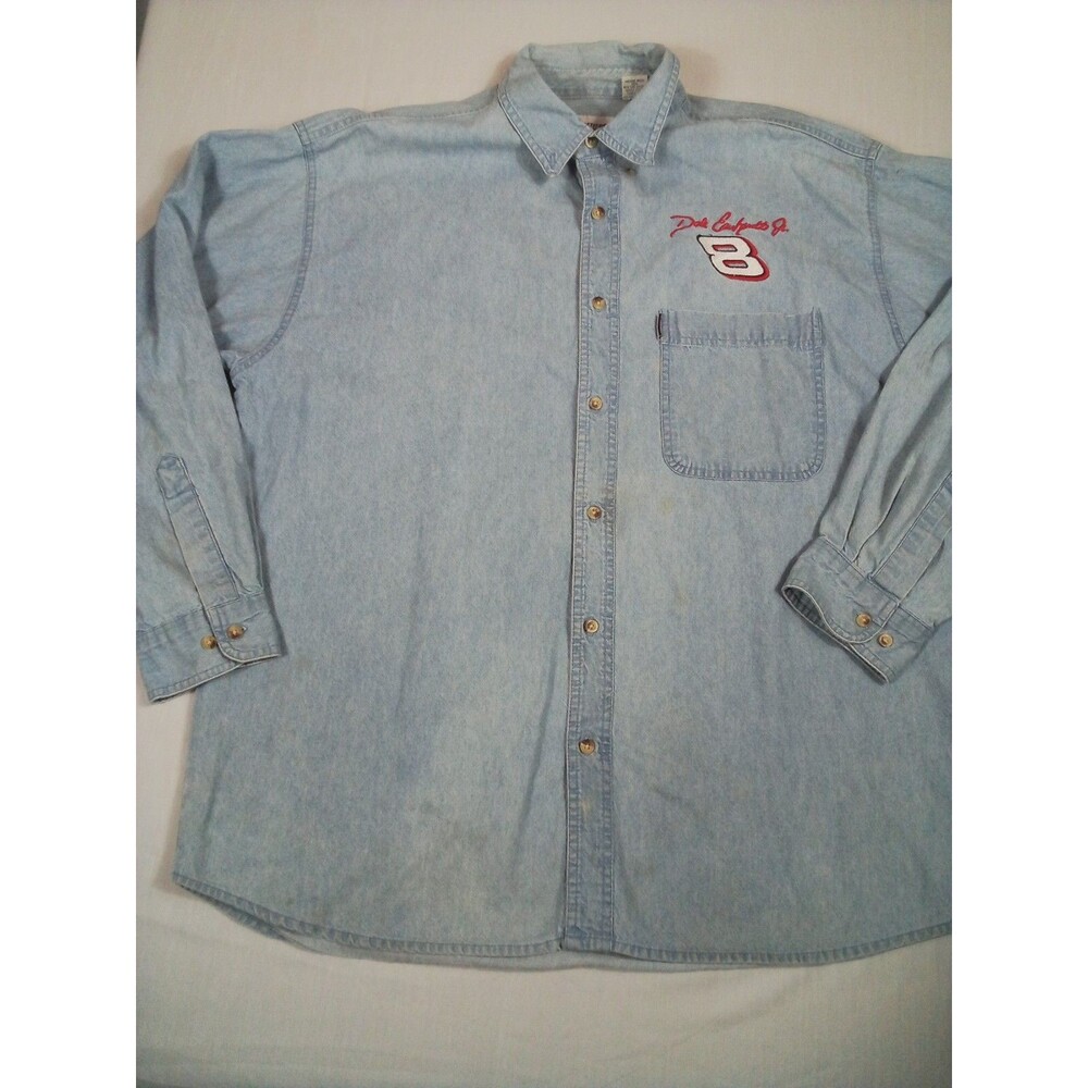 Men's Dale Earnhart Denim Look Long Sleeve Shirts See Stains Size XL
